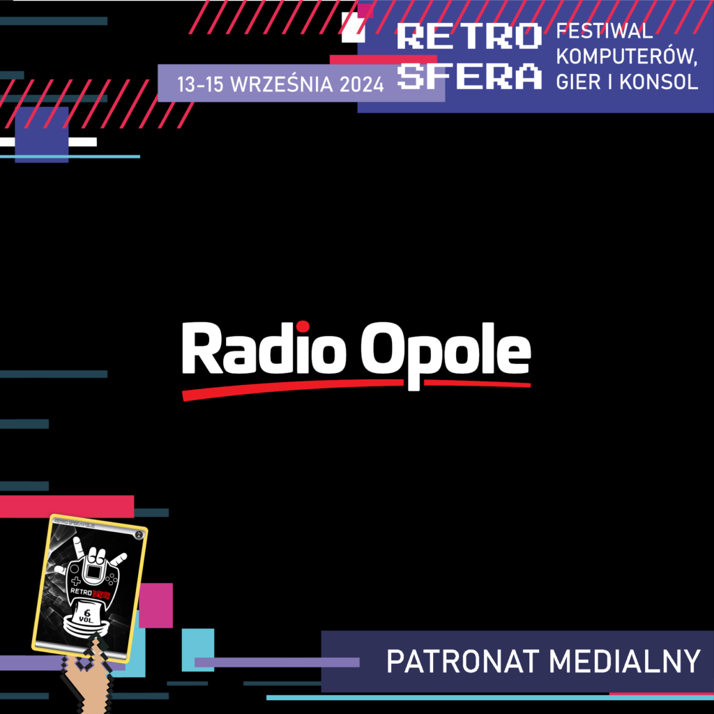 Jest to plansza promująca Festiwal Komputerów, Gier i Konsol - RetroSfera, który odbędzie się w dniach 13-15 września 2024 roku. Reklamuje on patrona medialnego - Radio Opole, którego logo znajduje się w centralnym miejscu na czarnym tle.