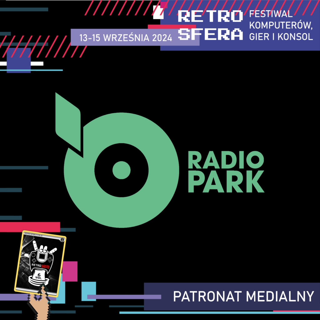 Jest to plansza promująca Festiwal Komputerów, Gier i Konsol - RetroSfera, który odbędzie się w dniach 13-15 września 2024 roku. Reklamuje ona patrona medialnego - Radio Park, którego logo znajduje się w centralnym miejscu na czarnym tle.