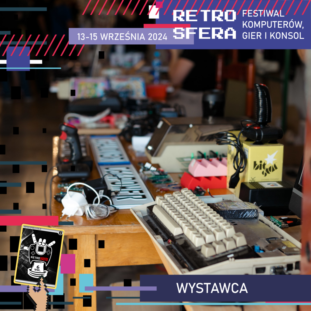 Jest to plansza promująca Festiwal Komputerów, Gier i Konsol - RetroSfera, który odbędzie się w dniach 13-15 września 2024 roku. Reklamuje on wystawcę - C64Lover, którego logo znajduje się w centralnym miejscu na ciemnym tle.