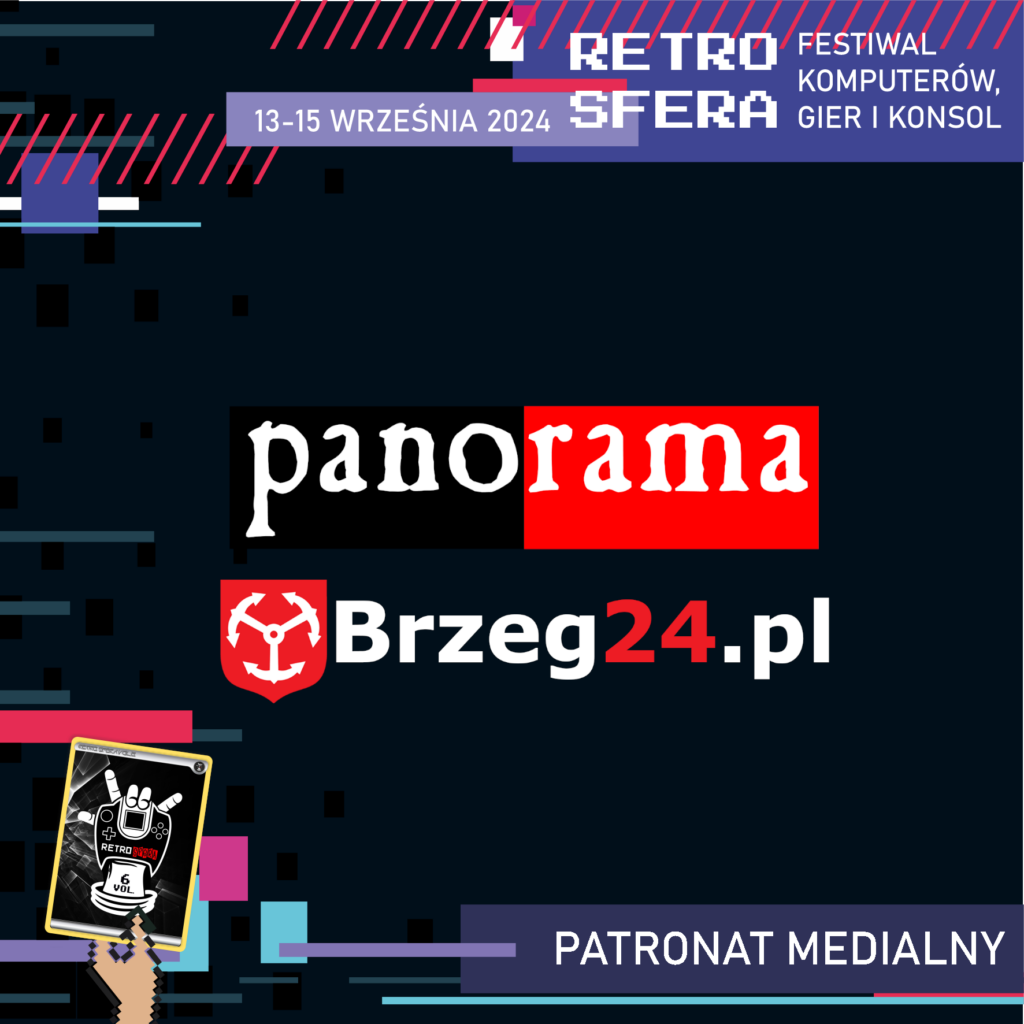 Jest to plansza promująca Festiwal Komputerów, Gier i Konsol - RetroSfera, który odbędzie się w dniach 13-15 września 2024 roku. Reklamuje ona patrona medialnego - Panoramę Powiatu, którego logo znajduje się w centralnym miejscu na ciemnym tle.