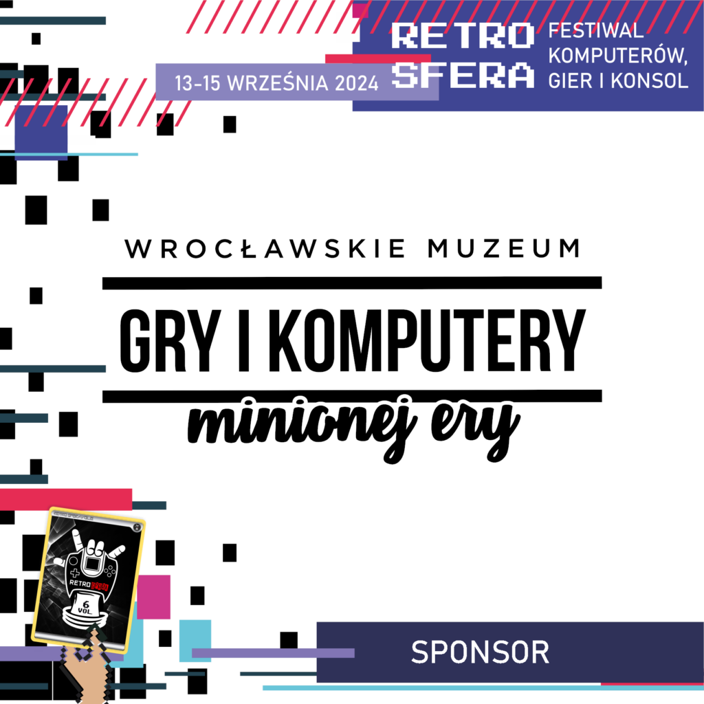 Jest to plansza promująca Festiwal Komputerów, Gier i Konsol - RetroSfera, który odbędzie się w dniach 13-15 września 2024 roku. Reklamuje ona sponsora - Muzeum Gry i Komputery Minionej Ery, którego logo znajduje się w centralnym miejscu na jasnym tle.